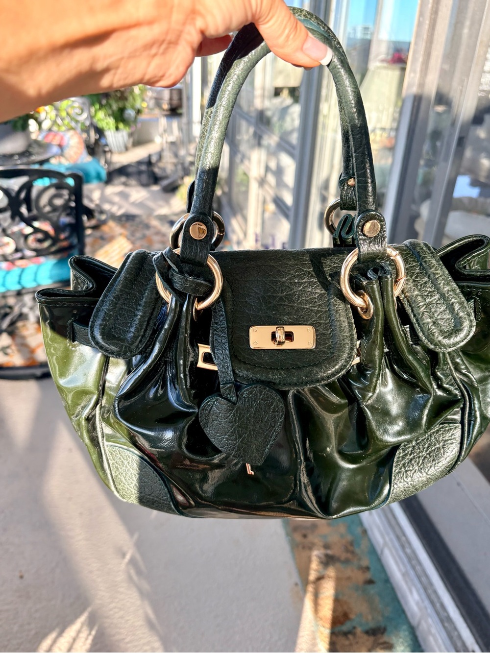 Moschino Dark Green Patent Leather Handbag